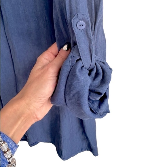 Soft Surroundings In the Study Blue Asymmetrical Pullover Lightweight Henley - Picture 5 of 12